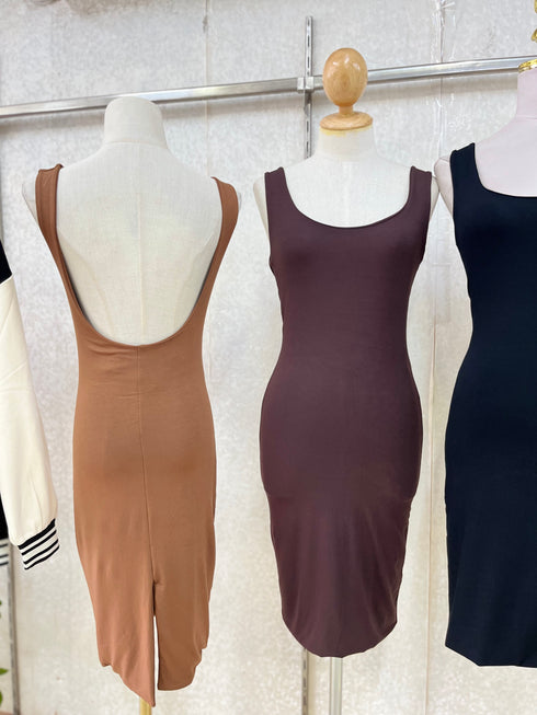 Deep Round Neck Backless  Body con Dress